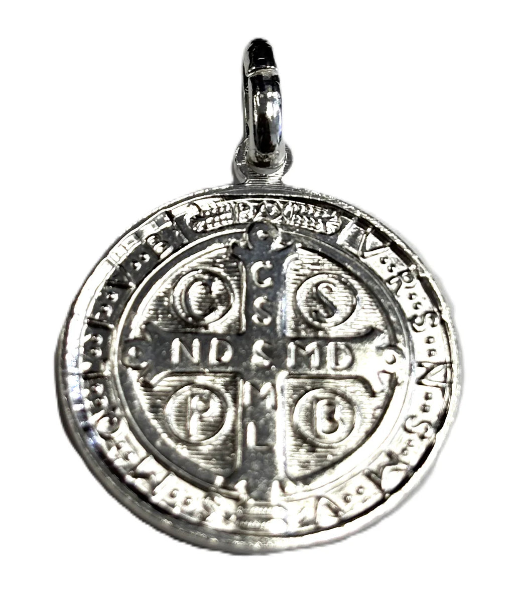 Silver 925 San Benito (Saint Benedict) Round Diamond Cut Pendant