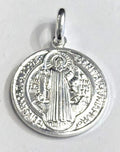 Silver 925 San Benito (Saint Benedict) Round Diamond Cut Pendant