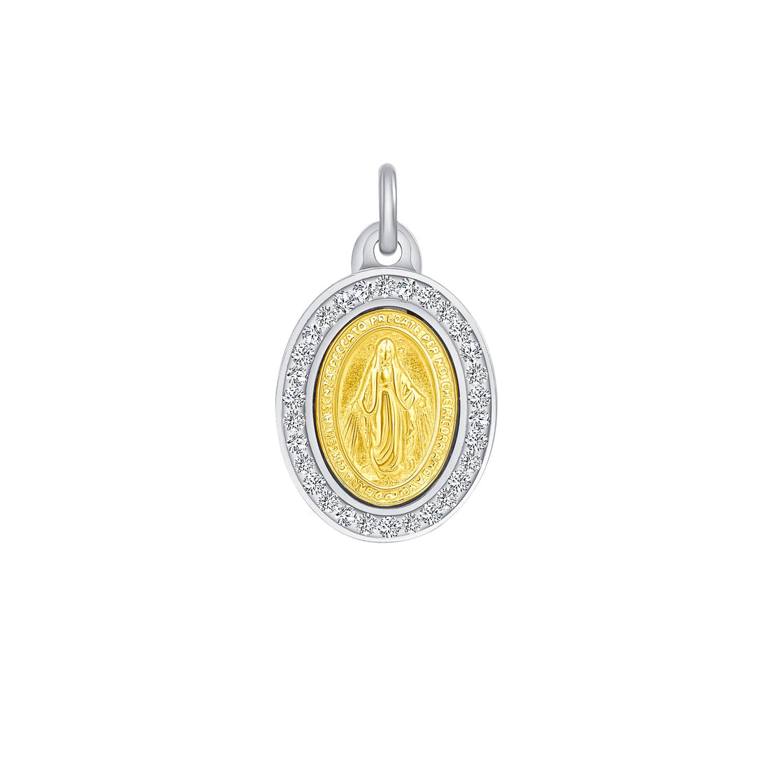Silver 925 Yellow Gold Plated 2 Tone Swarovski Virgin Mary Pendant