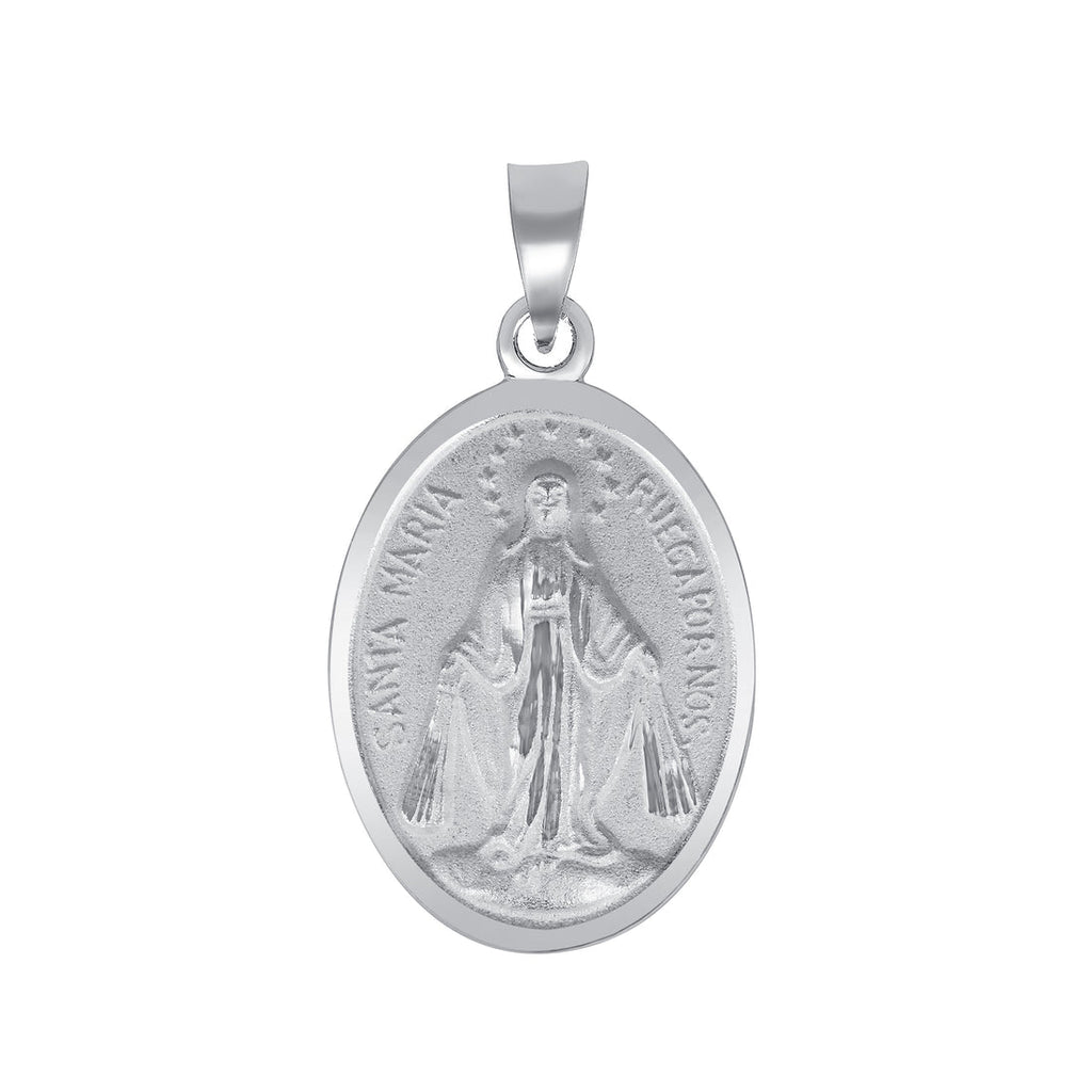 Silver 925 Virgin Mary Small Two-Sided Oval Pendant