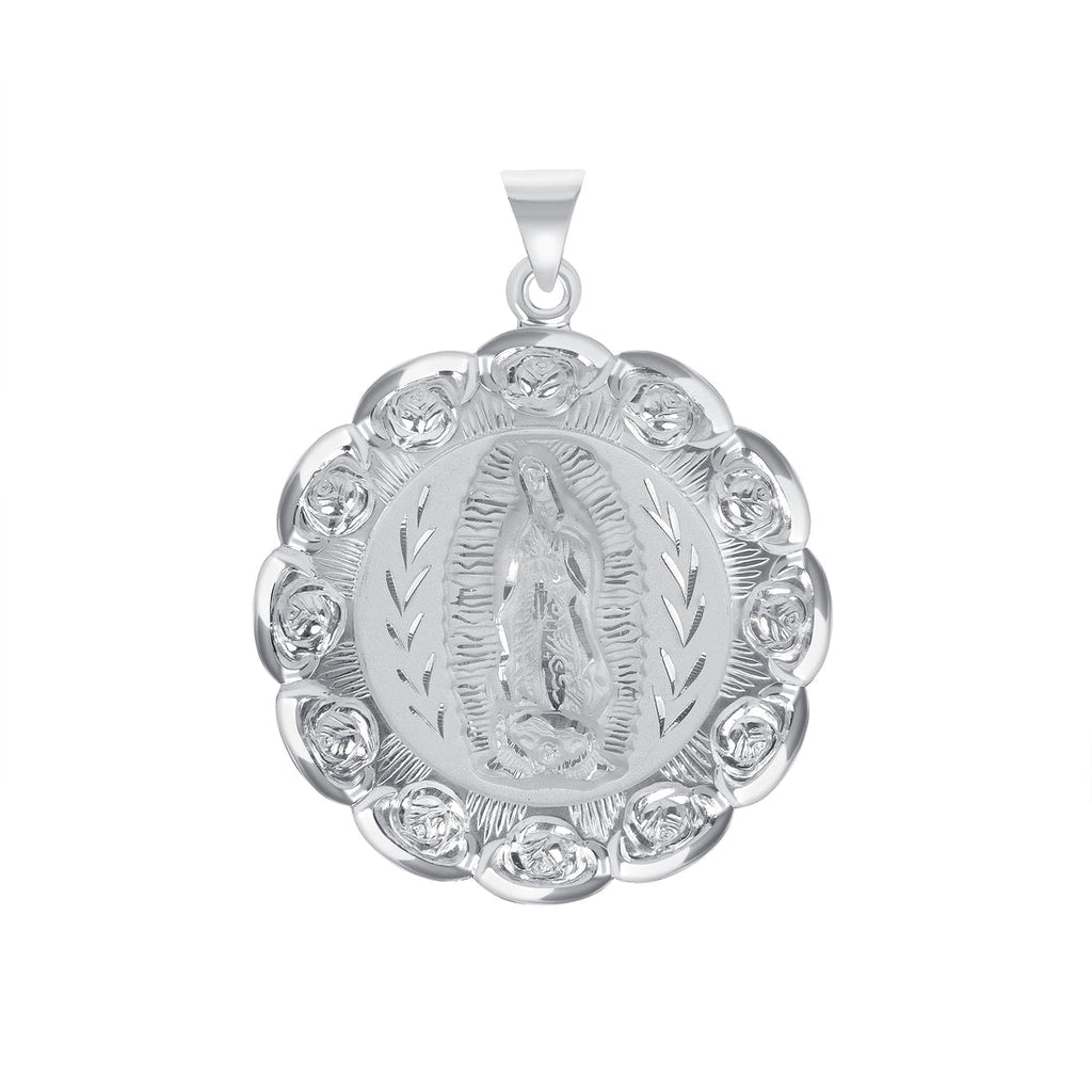 Silver 925 San Judas Two-Sided Round Rose Pendant