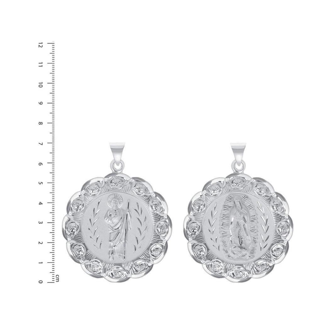 Silver 925 San Judas Two-Sided Round Rose Pendant