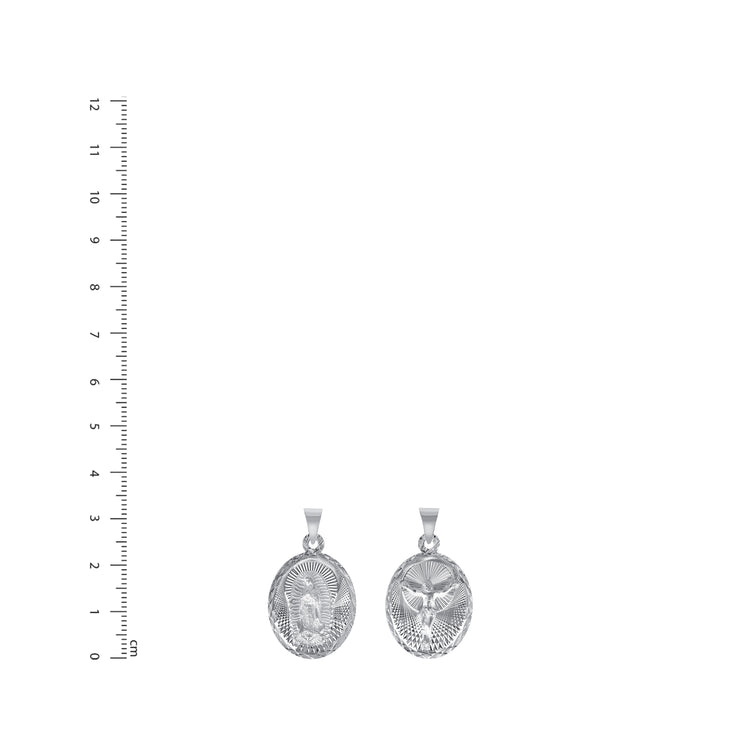 Silver 925 Virgin Mary and Jesus Christ Diamond Cut Oval Shape Pendant