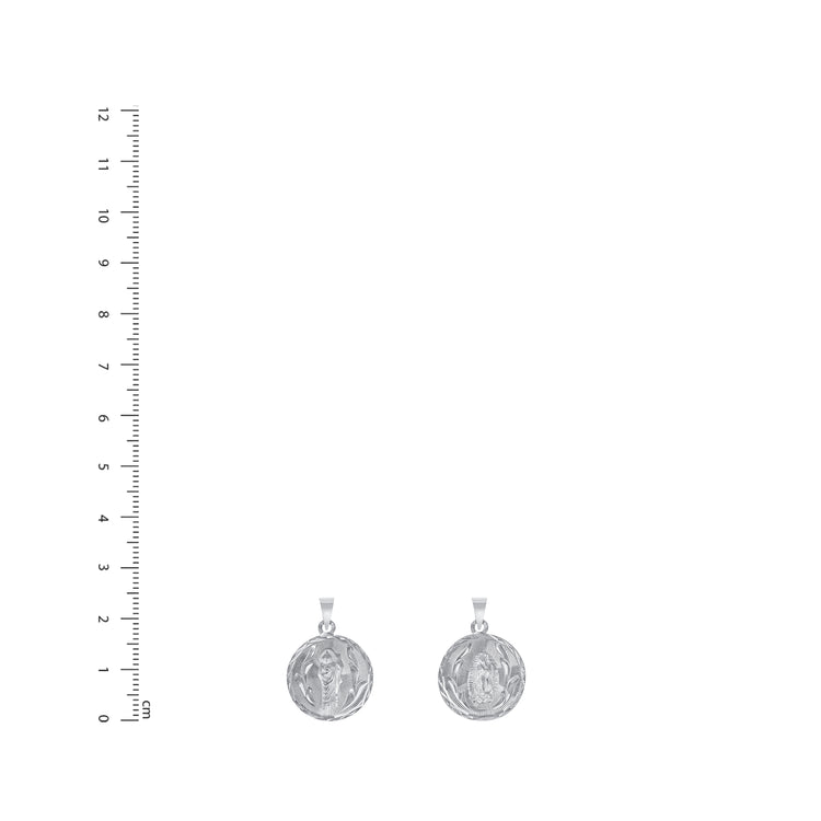 Silver 925 Virgin Mary and San Judas Diamond Cut Round Shape Pendant