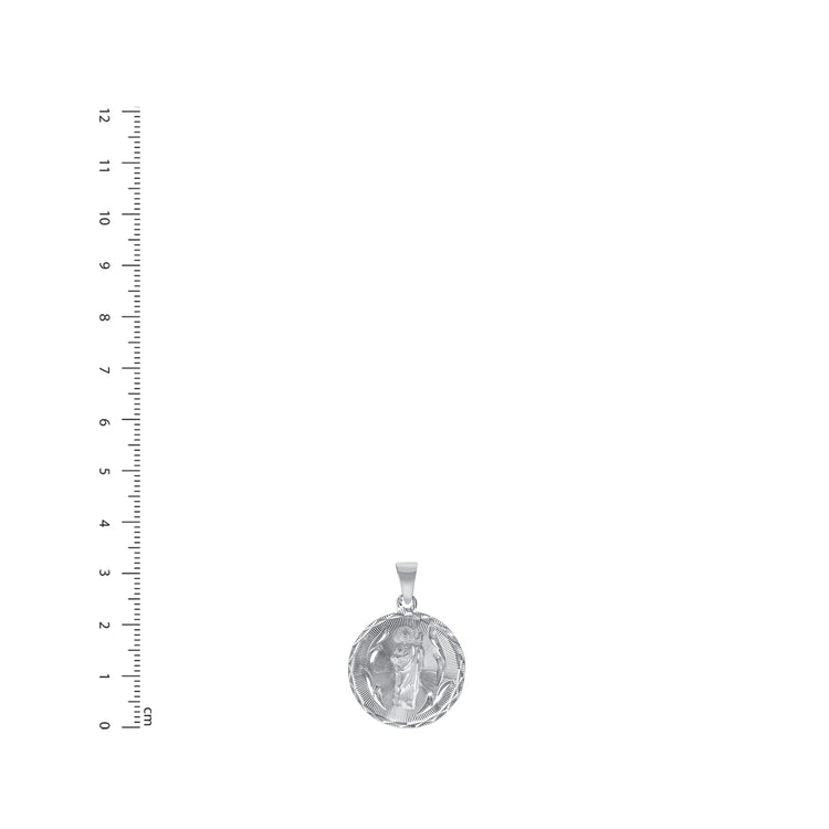 Silver 925 Virgin Mary and San Judas Diamond Cut Round Shape Pendant