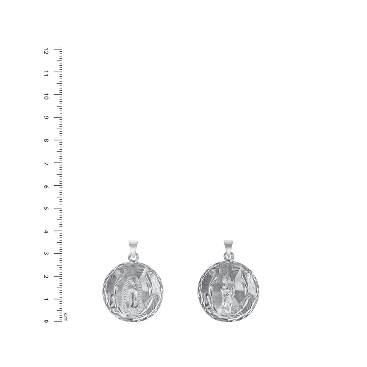 Silver 925 Virgin Mary and San Judas Diamond Cut Round Shape Pendant